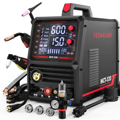 Six In One Welding Machine With Plasma Cutter, MIG Flux Core MIG Spool Gun Compatible, 200 Amp Welding, 110/220V front view