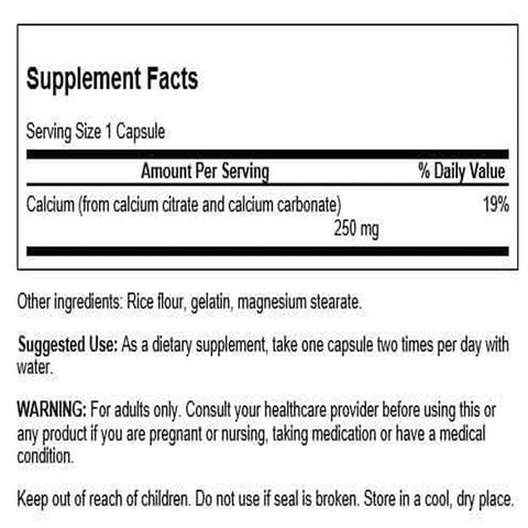Supplement facts for Calcium Citrate Complex For Strong Bones And Joints, Easy Absorption Formula With Citrate And Carbonate