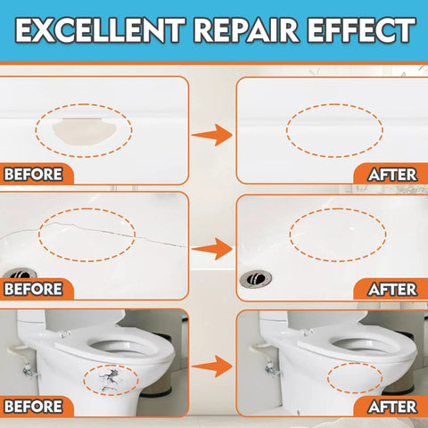 Porcelain Repair Kit For Tub And Tile With Dope Adhesion And Waterproof Sealant For Enamel Fiberglass Ceramic Marble Granite Chips Cracks Holes Dents Repair Kit before and after results.