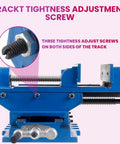 Built Like A Tank 6 Inch Cross Slide Drill Press Vise Heavy Duty Cast Iron showing track tightness adjustment screws.