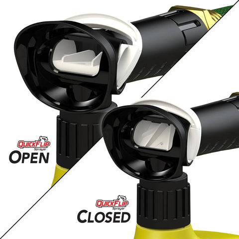 Quickflip Hose End Sprayer open and closed view for Flea And Tick Killer Concentrate For Yard Control Ready To Spray 32 Ounces