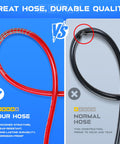 Comparison of red heavy duty sewer jetter hose and black normal hose, highlighting durability and wear resistance.