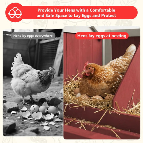 Mobile Wooden Chicken Coop With Nesting Box, Spacious Hen House showcasing hens laying eggs in nesting area.