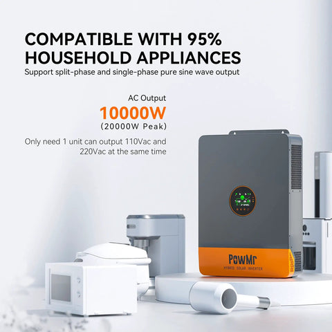 Beefy 10kW 48V Solar Inverter With Split Phase 120V And 240V Pure Sine Wave Output Built In 200A MPPT Controller next to appliances