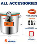 Badass 5 Gallon Vacuum Chamber Setup With Clear Tempered Glass Lid And Tough 4.5 Cfm Oil Free Pump For Quick Resin Degassing and accessories.