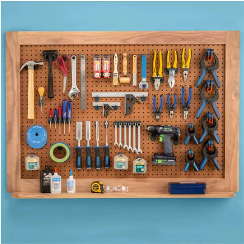 16 Piece Pliers And Drivers Pegboard Hook Set With Heavy Duty Hooks And Screwdriver Rings on garage pegboard.