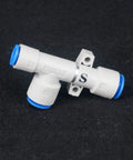 ZH13DS-08-10-10 NoNonsense Quick Connector Pneumatic Air Exhaust Vacuum Ejector, body ported, white with blue accents.