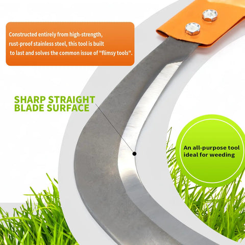 Close-up of stainless steel blade on Long Handled High Branch Weeding Sickle With Stainless Steel Blade Lightweight And Durable Tool