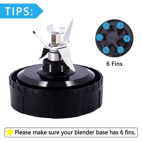 Two Pack Six Fin Extractor Blades Replacement For Ninja 16 Oz Blender Cup Compatible With BL660, featuring blade and tips