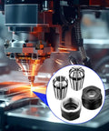 Close-up of CNC machine with 9 Pcs ER11 Spring Collet Nut Set With One Eighth Inch Collets And One Fourth Inch Collets in use.