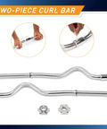 Two Piece Threaded Curl Bar With Chrome Spin Lock Collars For Home Gym, showing assembly and spinlock details
