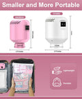 Front view of pink AMZBOSS electric vacuum pump for storage bags and side view of white pump; portable, compact.