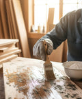 Applying Pro Level Oxalic Acid Wood Bleach One Pound Powder Blend to wood surface for stain removal and restoration.