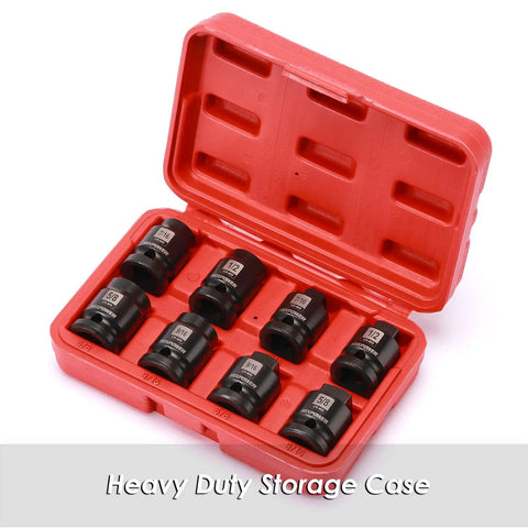 Beefy Eight Piece One Half Inch Drive Pipe Plug Socket Set SAE Chrome Molybdenum Steel CRMO with red storage case