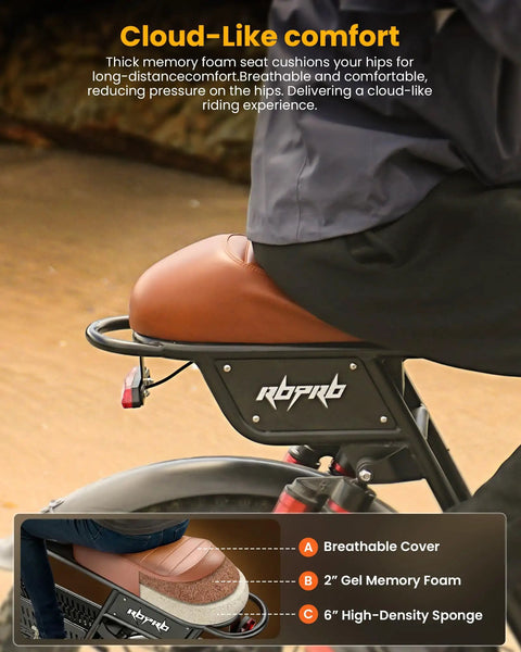 Beast 1500W Fat Tire Electric Bike With 48V 20Ah Battery showing cushioned seat and comfort features