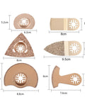 Carbide Oscillating Tool Blade Set Six Pcs With Universal Shank showing 62mm-88mm blades for tile, ceramic, grout.
