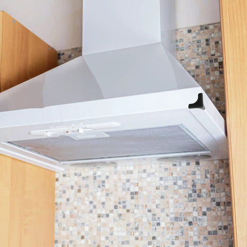 Silicone Corner Protectors 4 Pack For Kitchen Tables And Furniture Edges Edge Guards installed on range hood corner