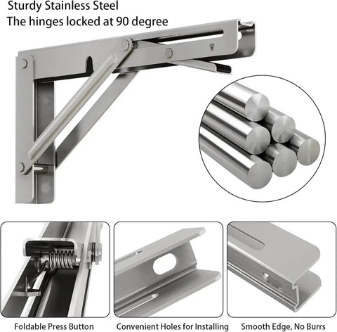 Four Pack Folding Shelf Brackets Built To Last Heavy Duty Wall Mount Triangle Design For Floating Shelves And Desks Space Saving DIY