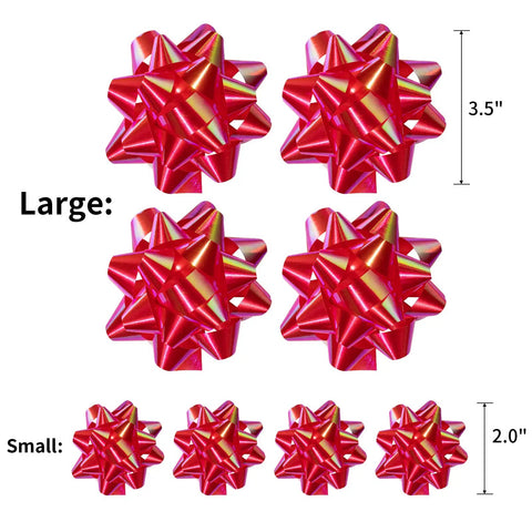 Large and small red bows from 100 Pcs Bright Bows And Ribbon Assortment Set for Gift Wrapping, showing sizes 3.5" and 2.0".
