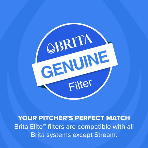 Front view of Brita Genuine Filter circular logo on blue background.