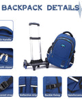 Durable Waterproof Rolling Backpack For Boys Ideal For Elementary And Middle School Students With Wheel Trolley And Removable Compartments
