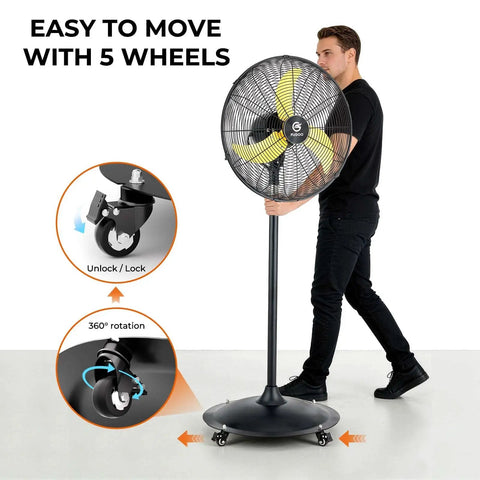 Whisper Quiet Industrial Outdoor Pedestal Oscillating Fan With Remote Control 20 Inch 4000 CFM Brushless DC Motor Waterproof
