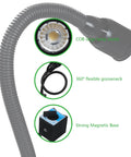 Heavy Duty LED Magnetic Work Light With Rock Solid Kickass Magnet Grip And Flexible Gooseneck IP65 Waterproof 9 Watt 900 Lumen showcasing 360° flexible gooseneck and strong magnetic base.