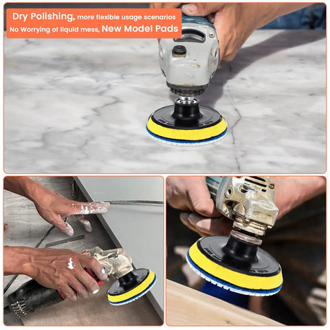 Snag This Awesome Twenty Pack Of Four Inch Wet Dry Diamond Polishing Pads Set in use on granite, marble, and concrete surfaces