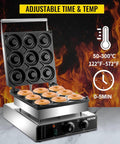 Shop Grade Electric Donut Maker With Nonstick Pan And Double Sided Heating, easy touch controls, cooking nine donuts.