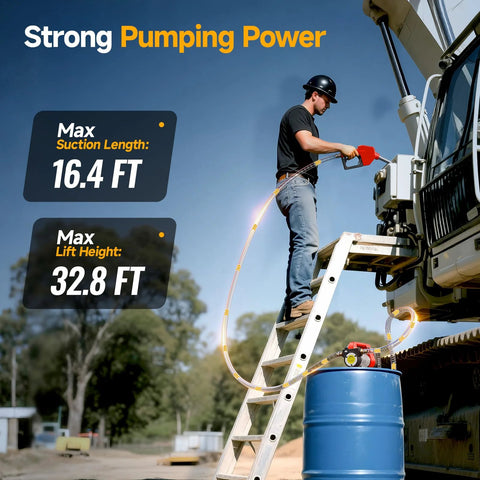 Cordless Fuel Transfer Pump Kit With 12 GPM Electric Flow 21V 4.0Ah Battery And Charger in use on farm equipment