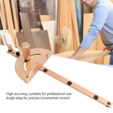 Heavy Duty Aluminum Miter Gauge With Integrated Track Stop And Etched Scale Ruler Delivers Dead On Angles And Knockout Grip for precision cuts.