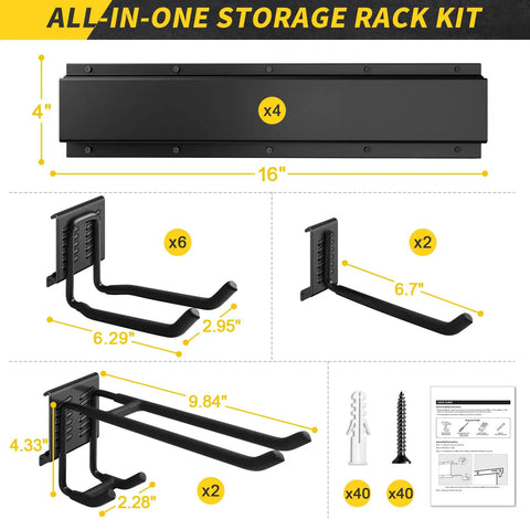 64 Inch Garage Storage Wall Mount Tool Organizer With 620Lb Load Capacity Heavy Duty Metal Hooks as shown in kit components