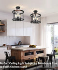 Dope Industrial Black Farmhouse Semi Flush Mount Ceiling Light Fixture With A Three Light Chandelier Style Rustic Vintage Style
