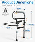 Foldable Bed Rail With Adjustable Height And Built In Storage Pocket For Seniors And Post Surgery Recovery with dimensions.