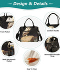 Large Insulated Lunch Bag With Owl Desert Landscape Design Portable Leakproof Soft Cooler Tote For Men Women Holds 18 Cans Beach Camp Picnic Road Trip, showing front pocket and main design.