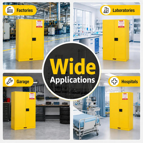 Beefy 330 Gallon Flammable Storage Cabinet With Adjustable Shelves, 75 Inch High By 25 Inch Deep By 50 Inch Wide, in factory lab garage hospital