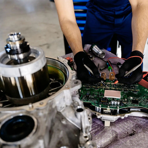 Technician assembling low speed synchronous motor AC 100 to 127 volt 50 60 hertz super slow 4 to 4.8 RPM clockwise counterclockwise 4 watt