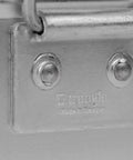 Close-up of handle and engraved logo on Aluminum Mess Tin With Lid And Handle For Camping And Backpacking, Lightweight Silver Mess Kit