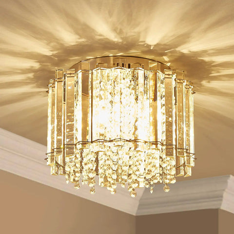 Crystal Ceiling Light Fixture 4-Light Flush Mount With E12 Base Modern Chrome Finish D11 X H9.5 Inches Sparkling Crystal Sticks