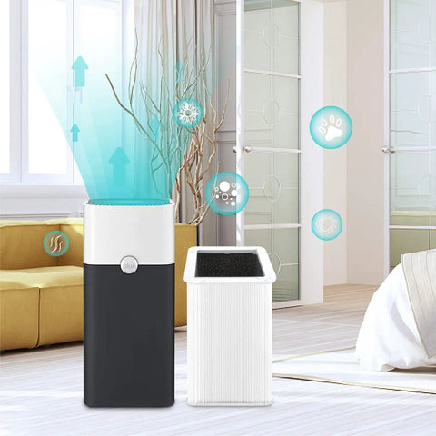 Replacement Filter For Blue Pure 121 Air Purifier With HEPA And Activated Carbon Breathe Easy 1 Pack shown with air purifier in room