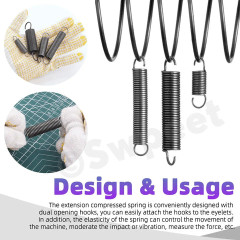 Solid Carbon Steel Spring Assortment Kit With 250 Piece Count Featuring 5 Versatile Compression Sizes For Heavy Duty Repairs And DIY Projects To Keep Your Gear Running Smooth And Tough Out There. Carbon steel compression springs with hooks in use