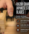 Top Tier Japanese Marking Gauge Double Blade Kebiki Scribe Tool in use, featuring Japanese steel blades for precise wood layout.