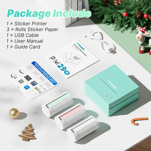 Portable Mini Sticker Printer With Three Thermal Rolls Compact Wireless Label Maker for Teachers and Craft Crews set with thermal rolls and guide.