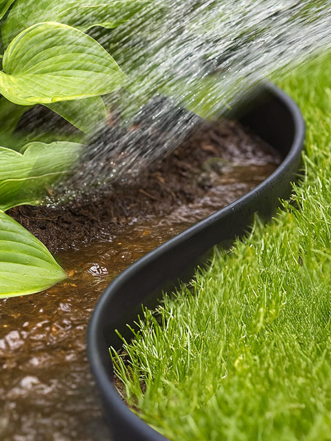 All In One Garden Edging Kit With 200 Ft Flexible 4 Inch Tall Border separating grass and plant area in garden