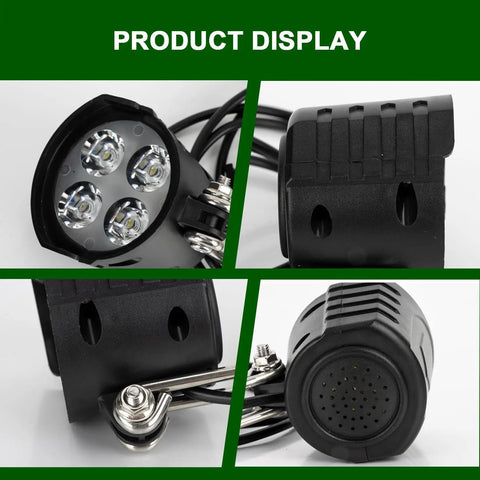 Three Pin Ebike Headlight With Horn For Night Riding, 12W Output, 4000 Lumens From Four LEDs, Universal Bike Light Fits 36V To 72V E Bikes, Durable Aluminum Housing, Waterproof, Road Or Trail Safe Illumination