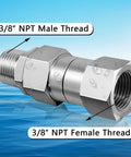 Three Eighth NPT Pressure Washer Swivel Fitting Anti Twist Connector 360 Degree Stainless Steel Male To Female For Hose And Gun Kink Free Joint Two Pack, 3/8 NPT threads
