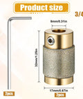 Two Pack Three Quarter Inch Diamond Grinder Bit Heads With Brass Core For Stained Glass Grinding And Glass Processing High Quality Glass Cutter Bits For Arts And Crafts Easy Install And Durable Tools shown with measurements and screwdrivers