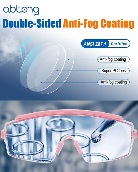Over Eyeglasses Safety Glasses With ANSI Z87.1 Certification Clear UV380 Anti Fog Wraparound Lenses in lab setting