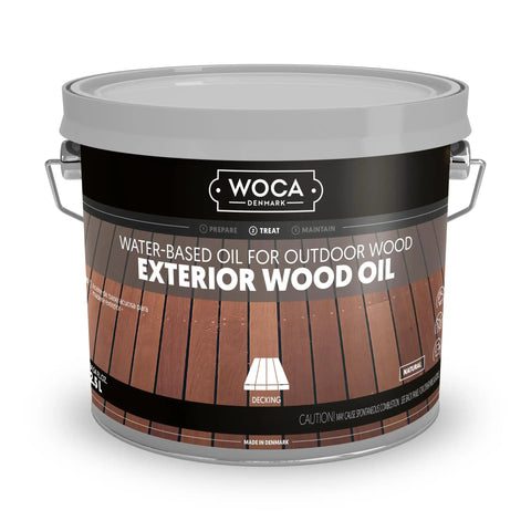 Container of Exterior Wood Oil For Outdoor Surfaces A Water Based Penetrating Stain That Really Soaks In Deep For Decks Fences Siding And Outdoor Furniture Natural Finish 2.5L