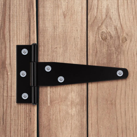 Set Of Six 4 Inch T Shape Rustproof Iron Light Duty Shed Gate Strap Hinges For Doors And Gates Black Finish Easy Install